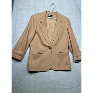 Vintage Sag Harbor Womens Blazer 12 Petite Minimalist Wool neutral beige Office